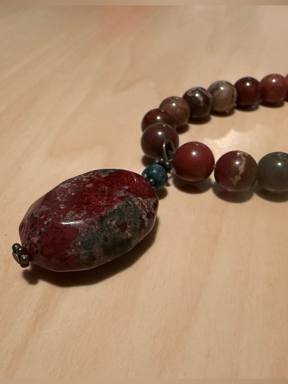 Red Jasper Beaded Pendant Necklace - Women Jewelry